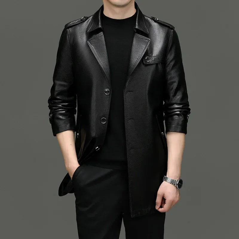 Veltraz™ Coat in Premium Leather and Modern Elegance