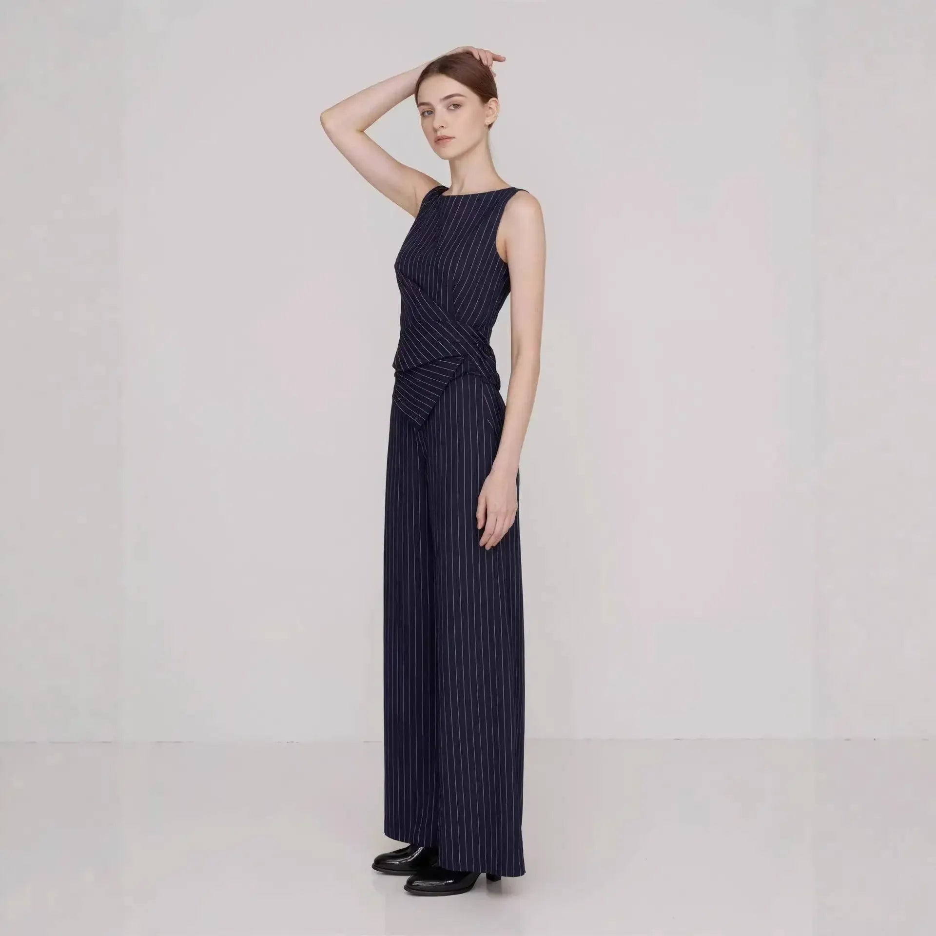 Bellamour™ Tailored Set With Asymmetrical Top and Wide-Leg Pants