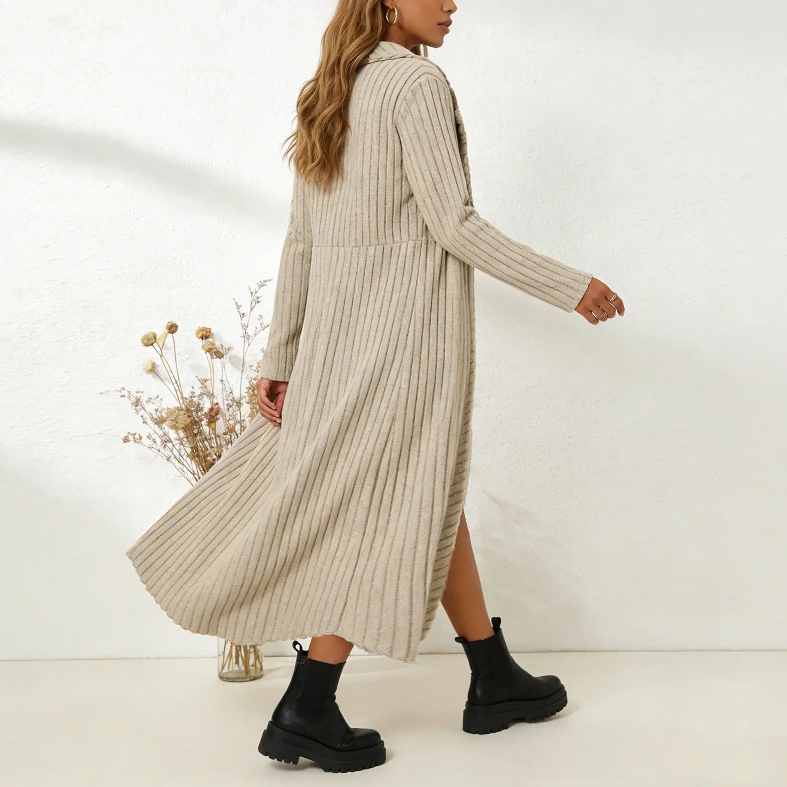Aurenza™ Plaid Dress and Long Knit Cardigan Set