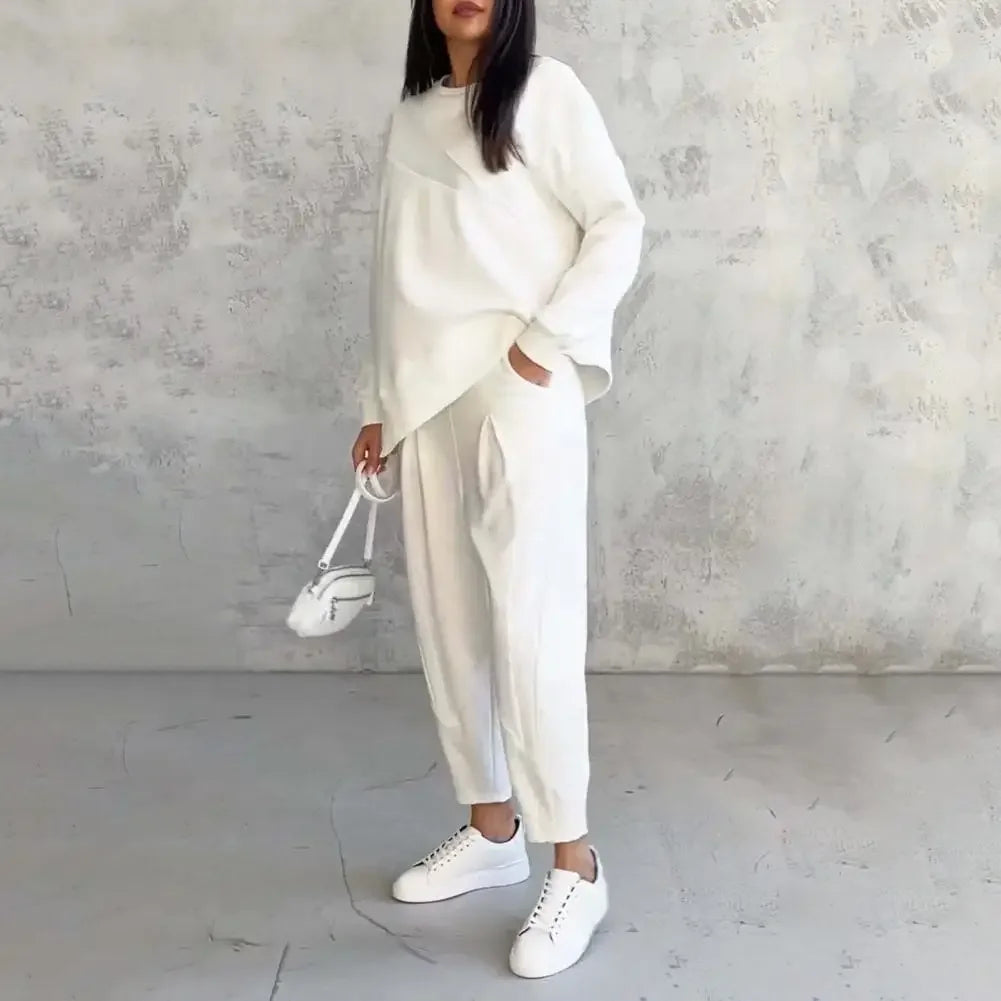 Eva™ Asymmetrical-Cut Sweatshirt and Jogger Pants Set with Pockets