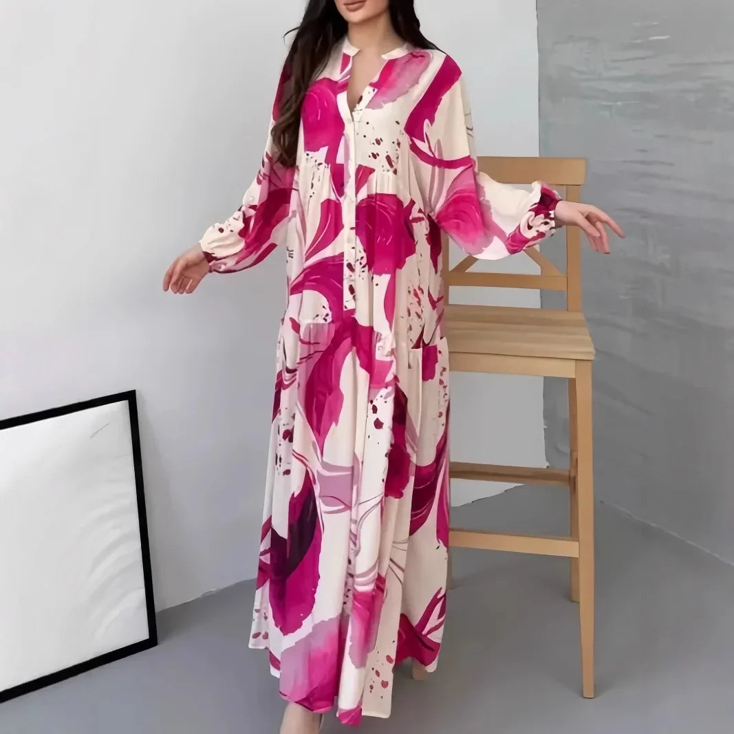 Yumi™ Maxi Dress in Premium Viscose with Front Button Closure