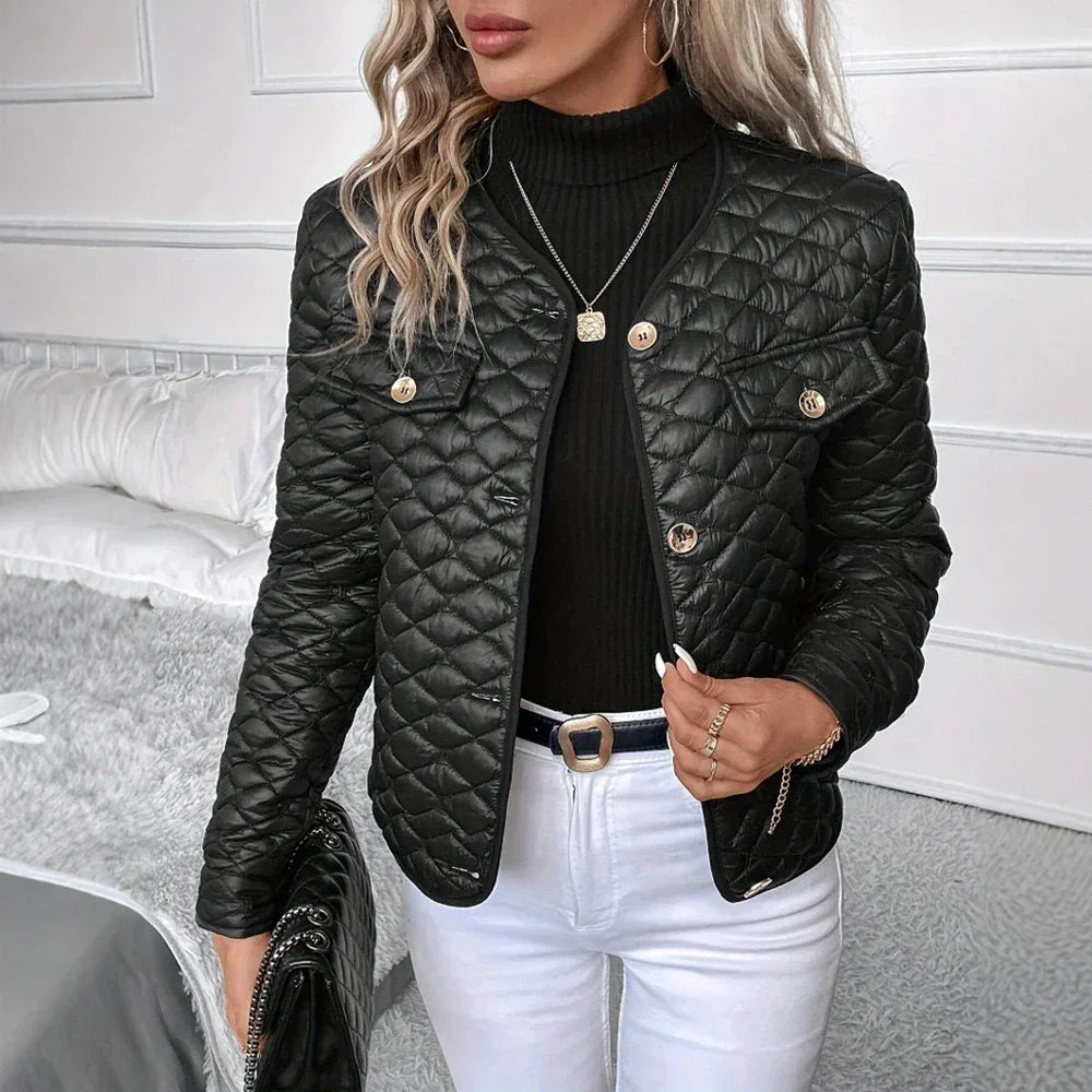 Signature Chic™ Jacket in Premium Quilted Fabric with Front Buttons and Impeccable Finish / Presence, Class, and Style in Every Detail!