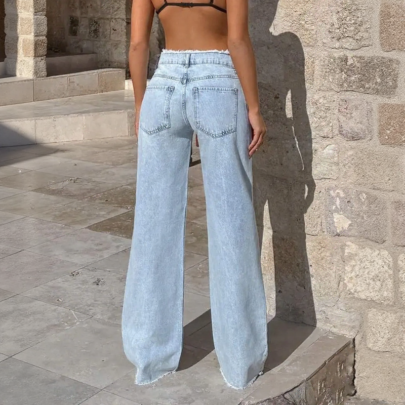 Lorvane™ Light-Wash Straight-Leg Jeans with a Distressed Waistband