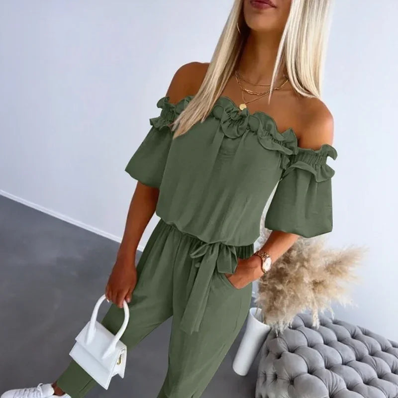 Toscana™ Jumpsuit with Puff Sleeves and Off-the-Shoulder Neckline / The Freshness and Romance of Southern France!