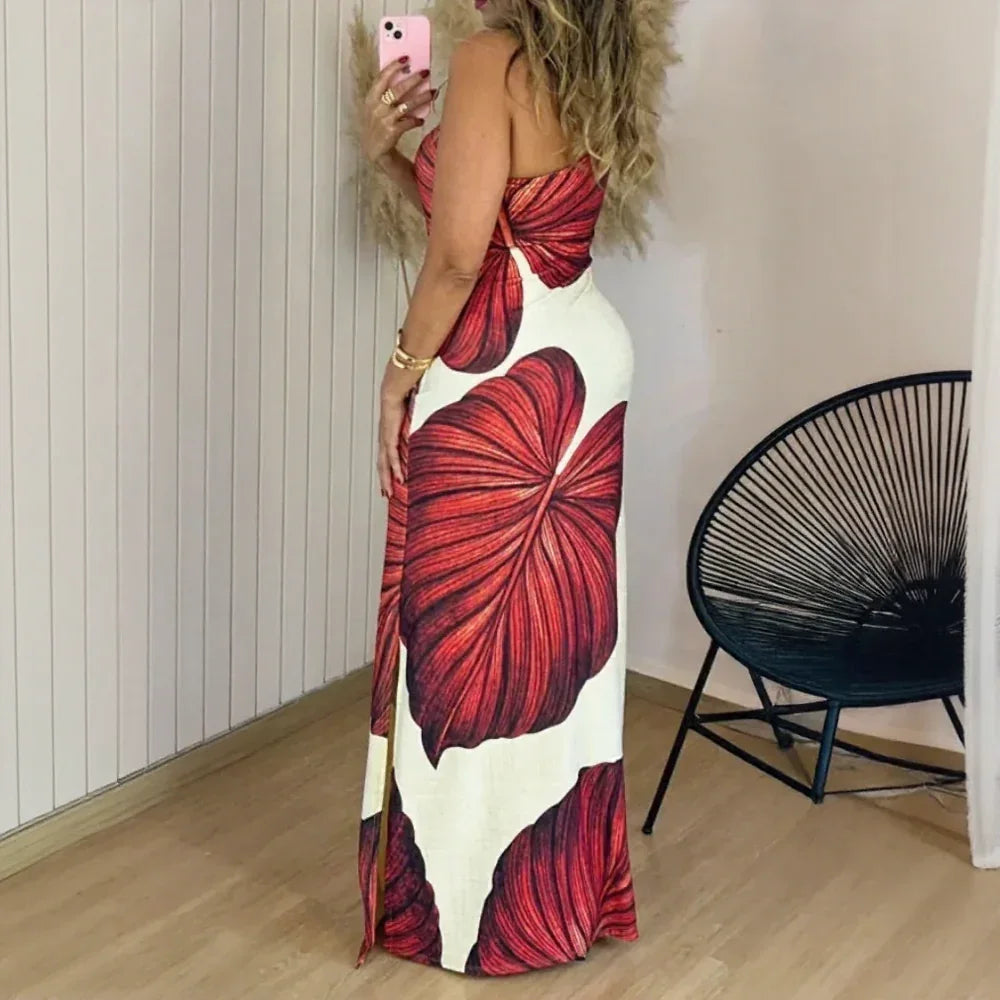 Serenity™ Cotton Dress with Side Slit and Sculpted Foliage / Tropical Sophistication That Never Goes Unnoticed!