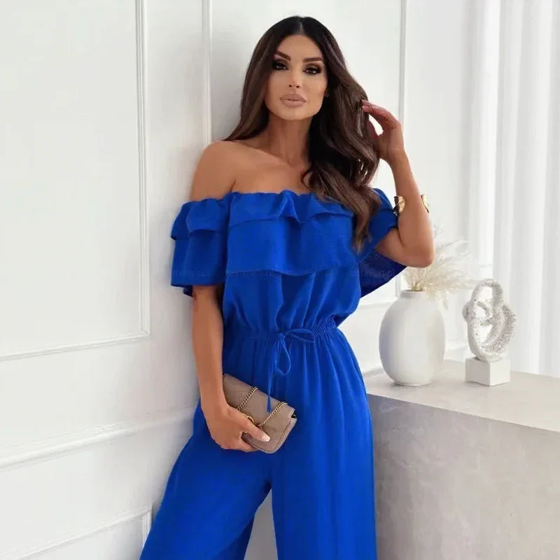Sydney™ Off-the-Shoulder Jumpsuit with Ruffles and Flowing Pants / Visual Impact with Absolute Comfort!