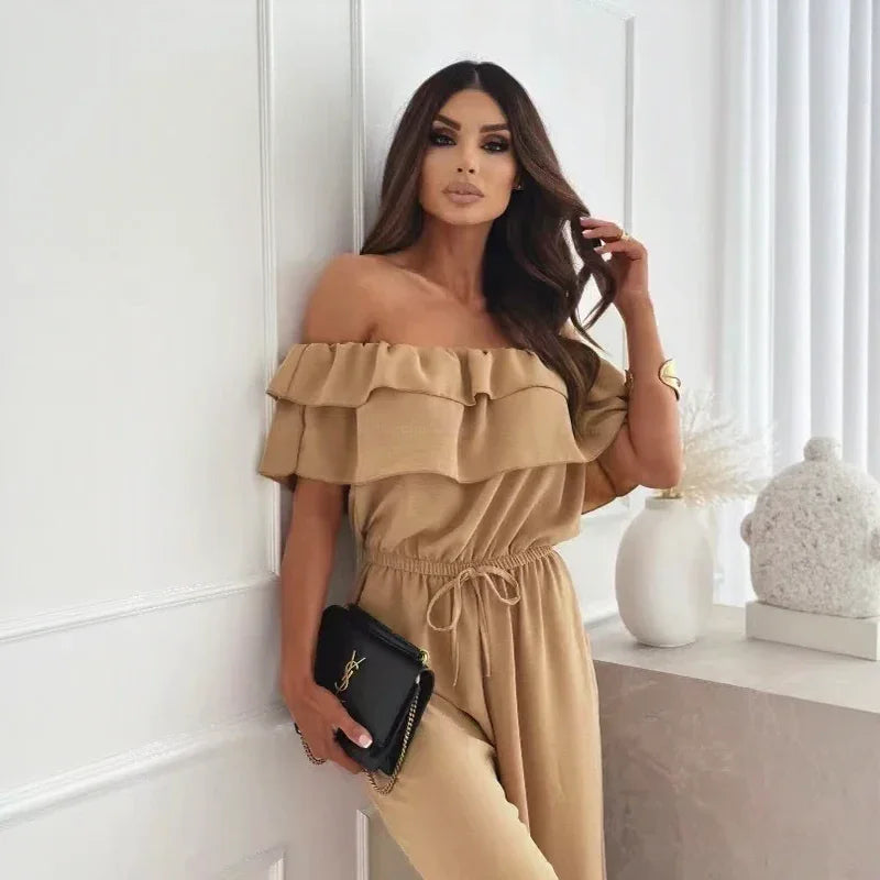Sydney™ Off-the-Shoulder Jumpsuit with Ruffles and Flowing Pants / Visual Impact with Absolute Comfort!