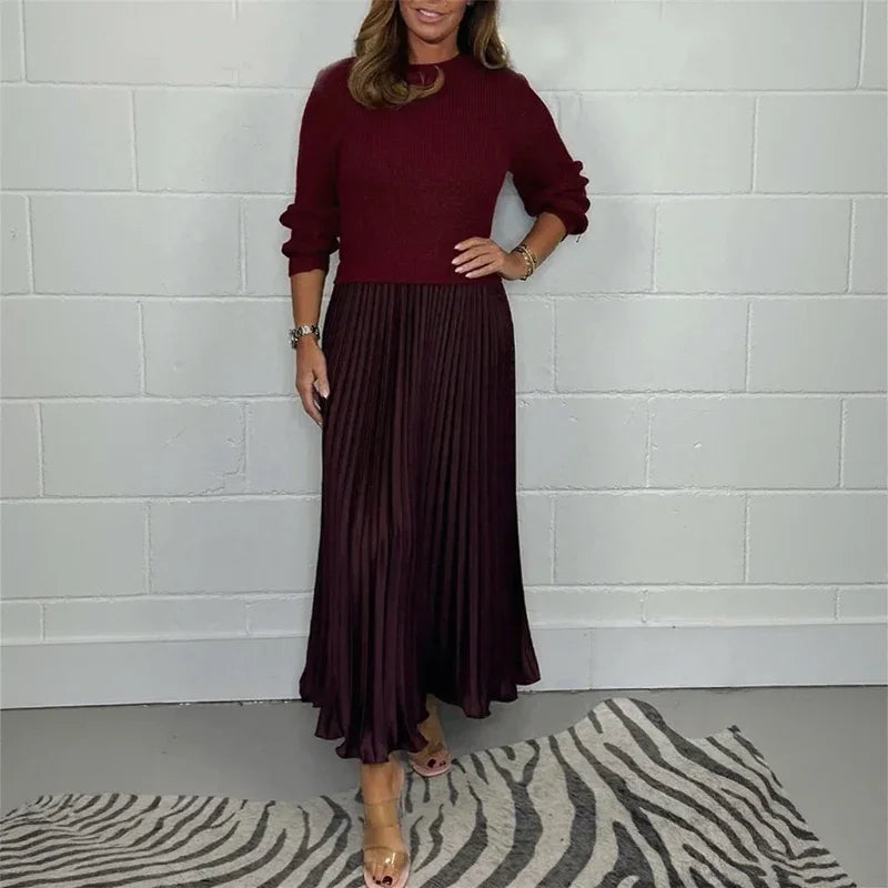 Lexington™ Dress with Textured Knit Sweater and Elegant Pleated Skirt / Authentic Femininity with a Contemporary Twist!