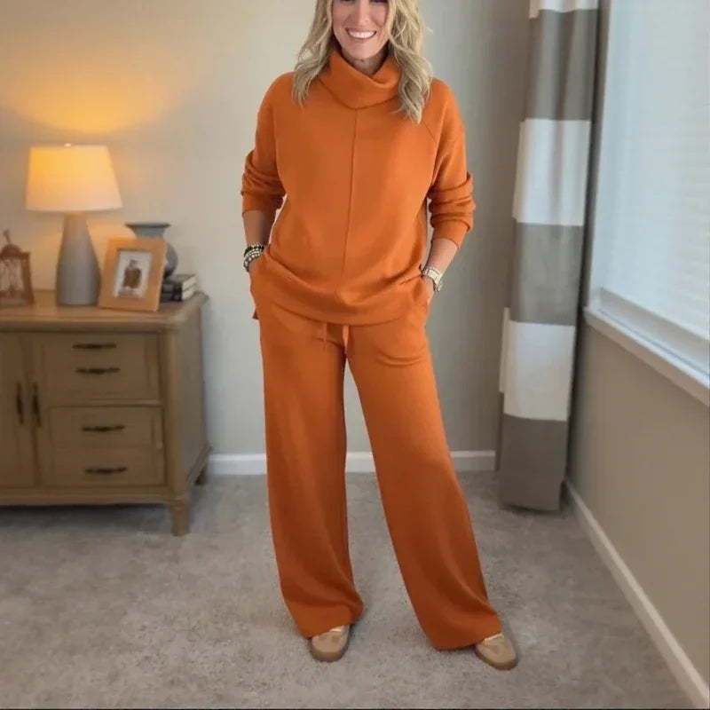 MontBliss™ Set with Thermal Turtleneck Top and Cozy Straight-Leg Pants / Stylish Design That Fights the Cold With You!