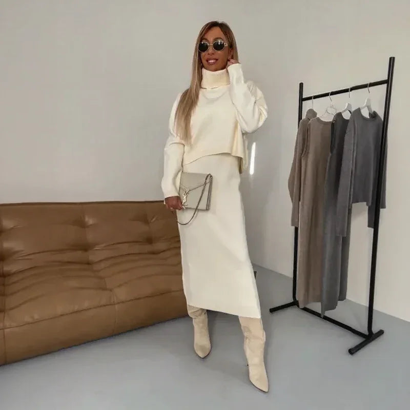 Winter Harmony™ Chunky Knit Set with Oversized Blouse and Midi Skirt / The Beauty of Winter in Its Purest Form!