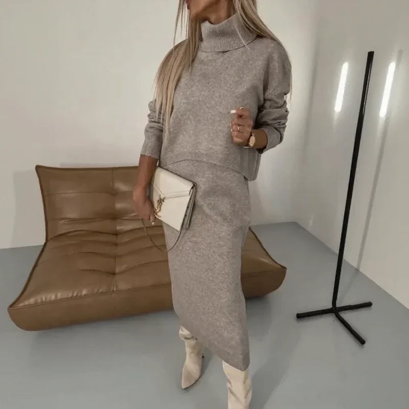 Winter Harmony™ Chunky Knit Set with Oversized Blouse and Midi Skirt / The Beauty of Winter in Its Purest Form!