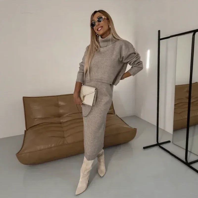 Winter Harmony™ Chunky Knit Set with Oversized Blouse and Midi Skirt / The Beauty of Winter in Its Purest Form!