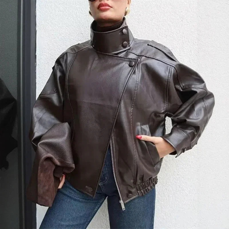 Obsidian™ Jacket in Premium Full-Grain Leather with Structured High Collar