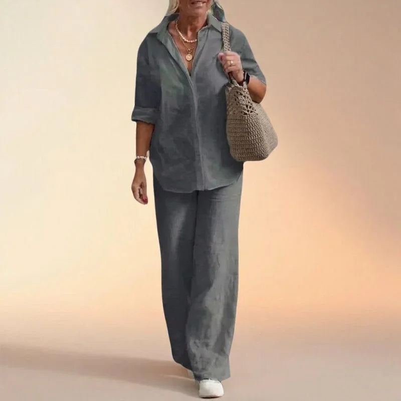 Cartagena™ Cotton-Linen Set with Side-Slit Blouse