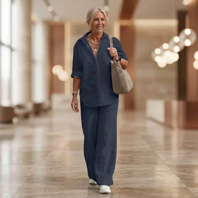Cartagena™ Cotton-Linen Set with Side-Slit Blouse