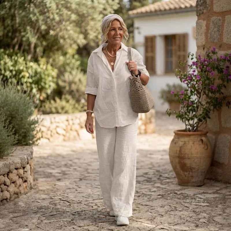 Cartagena™ Cotton-Linen Set with Side-Slit Blouse
