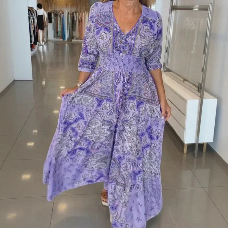 Aisha™ Maxi Dress in Premium Viscose with V-Neck