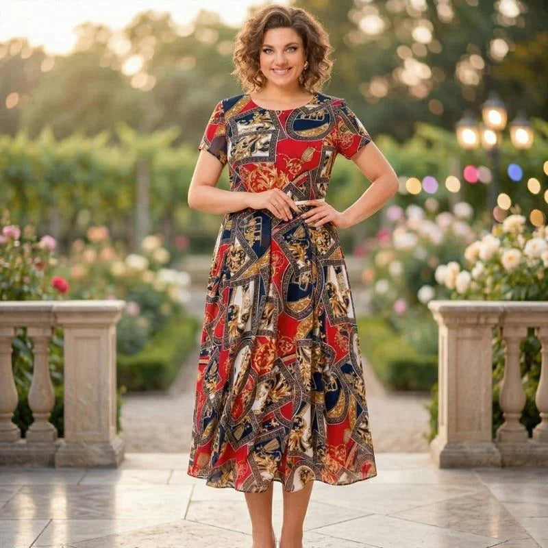 Malta™ Baroque Print Midi Dress + Free Belt
