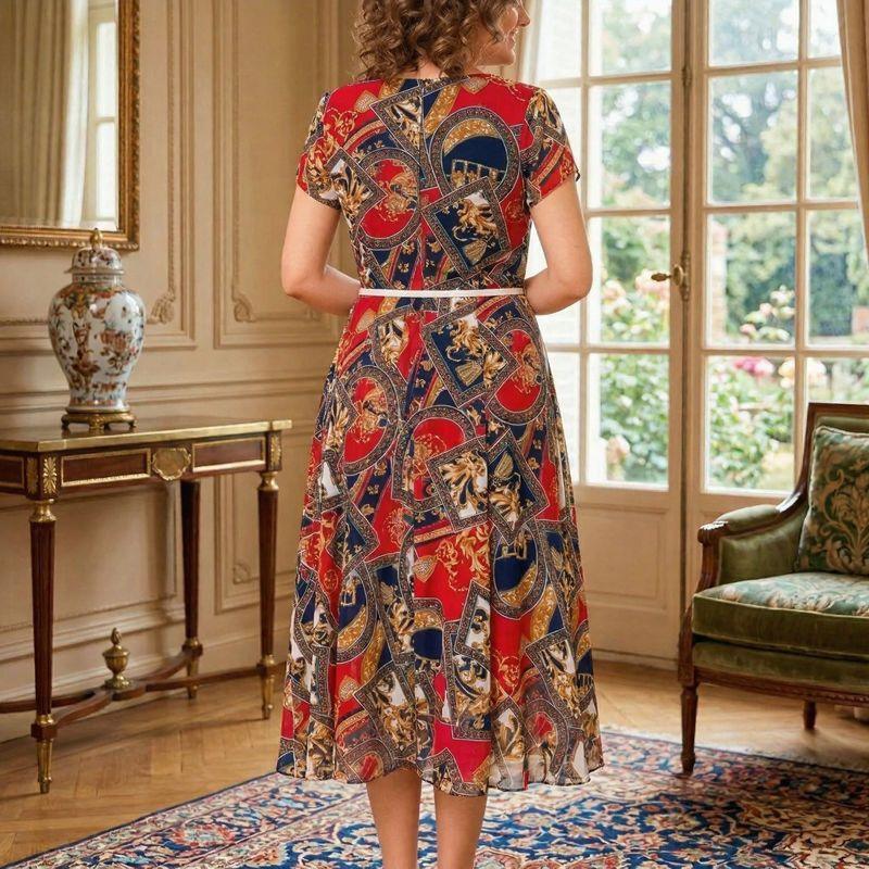 Malta™ Baroque Print Midi Dress + Free Belt