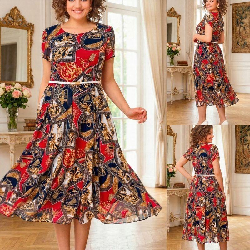 Malta™ Baroque Print Midi Dress + Free Belt