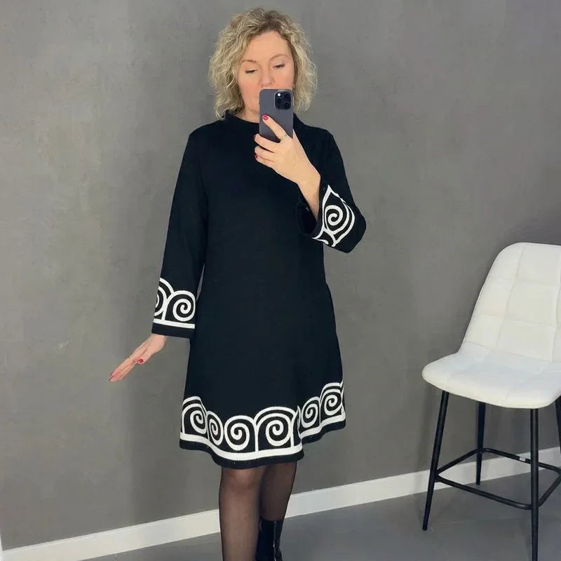 Iris™ Midi Dress with Greek Key Hem and Ornate Cuffs
