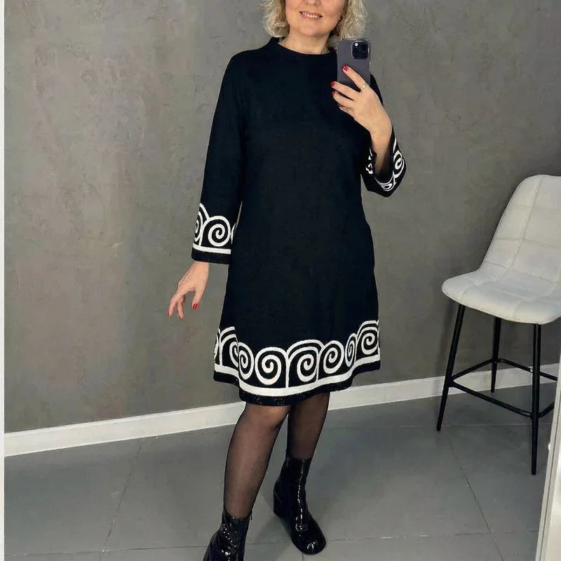 Iris™ Midi Dress with Greek Key Hem and Ornate Cuffs