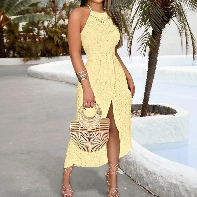 Solare™ Eyelet Embroidered Midi Dress with Front Slit