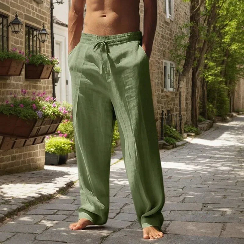 Oliver™ Cotton-Linen Pants with Elastic Waistband & Adjustable Drawstring