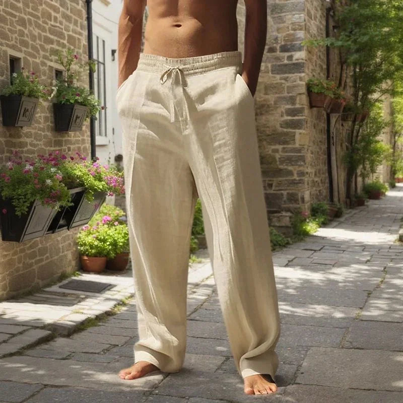 Oliver™ Cotton-Linen Pants with Elastic Waistband & Adjustable Drawstring