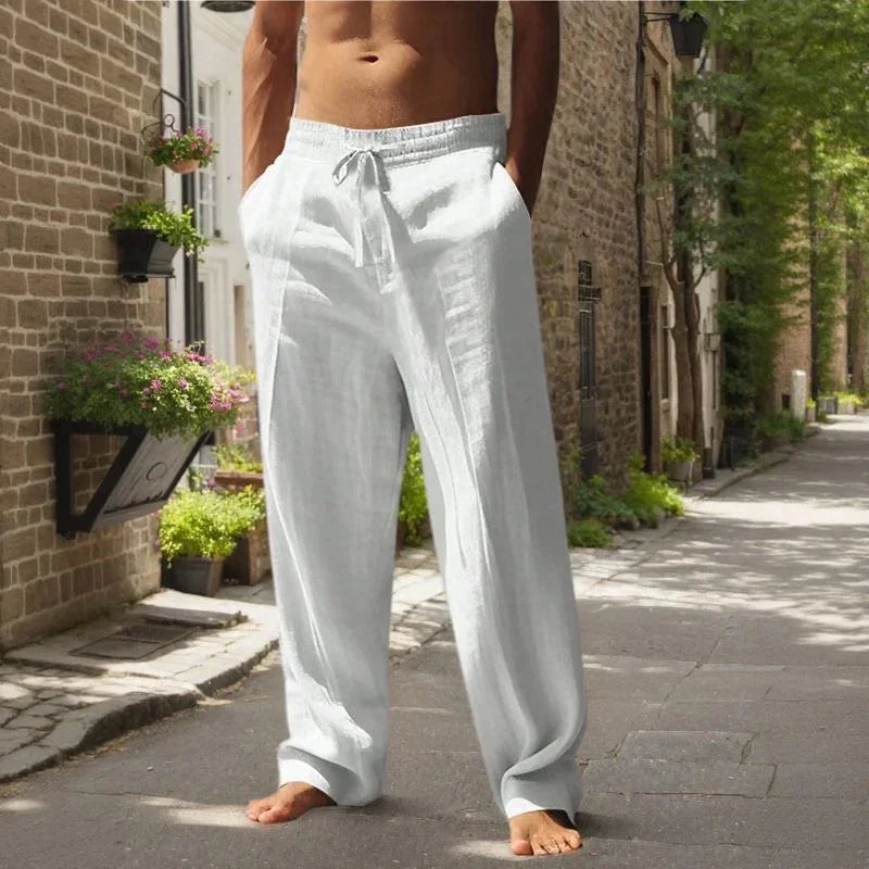 Oliver™ Cotton-Linen Pants with Elastic Waistband & Adjustable Drawstring