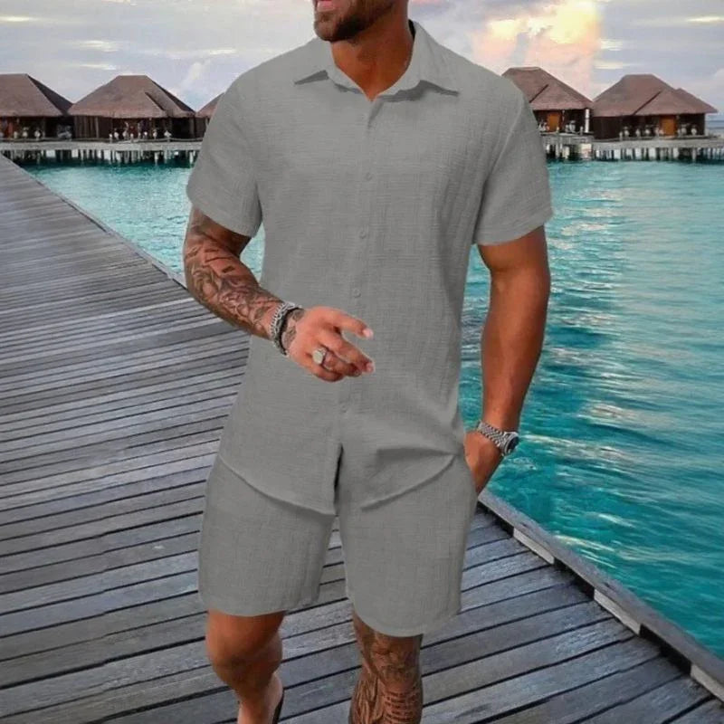 Hugo™ Premium Textured Fabric Set with Button-Up Shirt