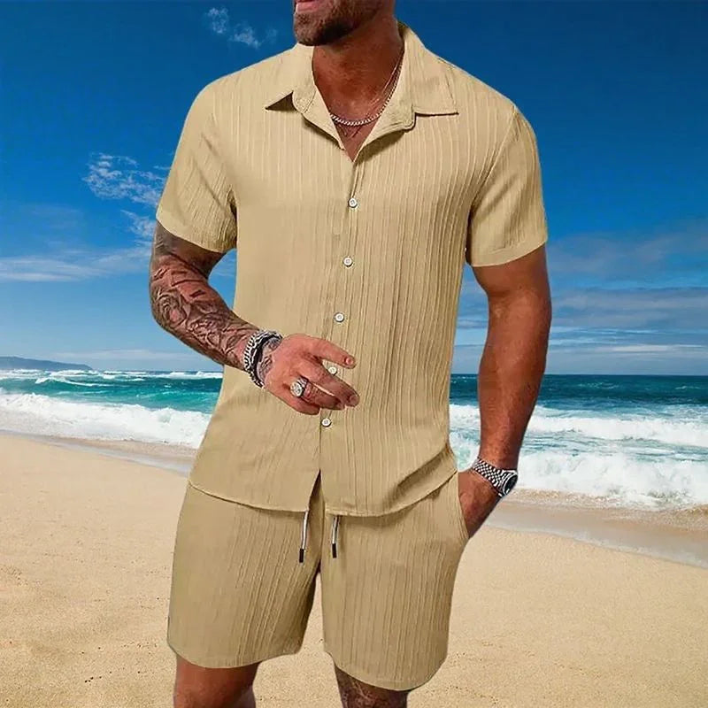 Gael™ Ice Silk Set with Short-Sleeve Shirt and Adjustable Shorts