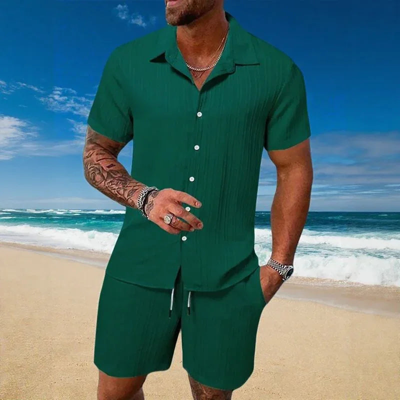Gael™ Ice Silk Set with Short-Sleeve Shirt and Adjustable Shorts