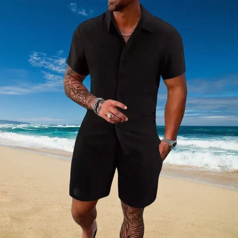 Gael™ Ice Silk Set with Short-Sleeve Shirt and Adjustable Shorts
