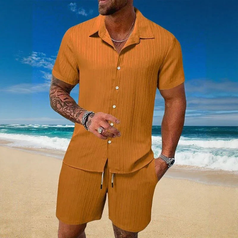 Gael™ Ice Silk Set with Short-Sleeve Shirt and Adjustable Shorts