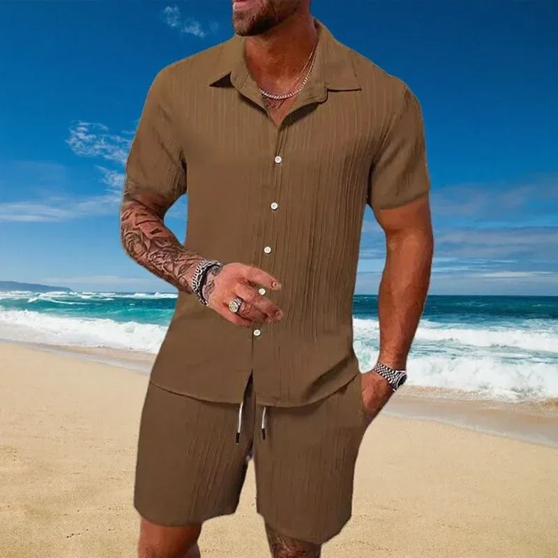 Gael™ Ice Silk Set with Short-Sleeve Shirt and Adjustable Shorts