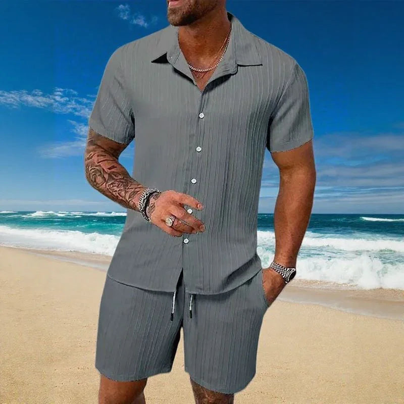 Gael™ Ice Silk Set with Short-Sleeve Shirt and Adjustable Shorts