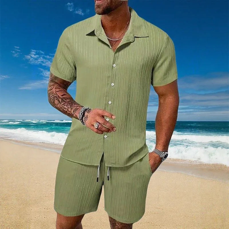 Gael™ Ice Silk Set with Short-Sleeve Shirt and Adjustable Shorts