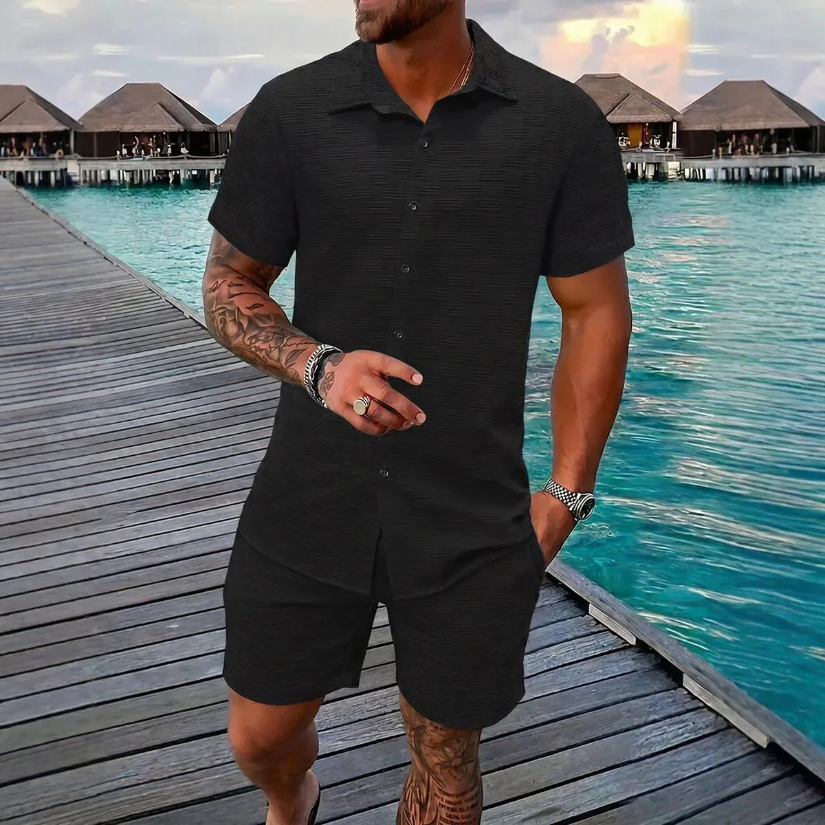 Hugo™ Premium Textured Fabric Set with Button-Up Shirt