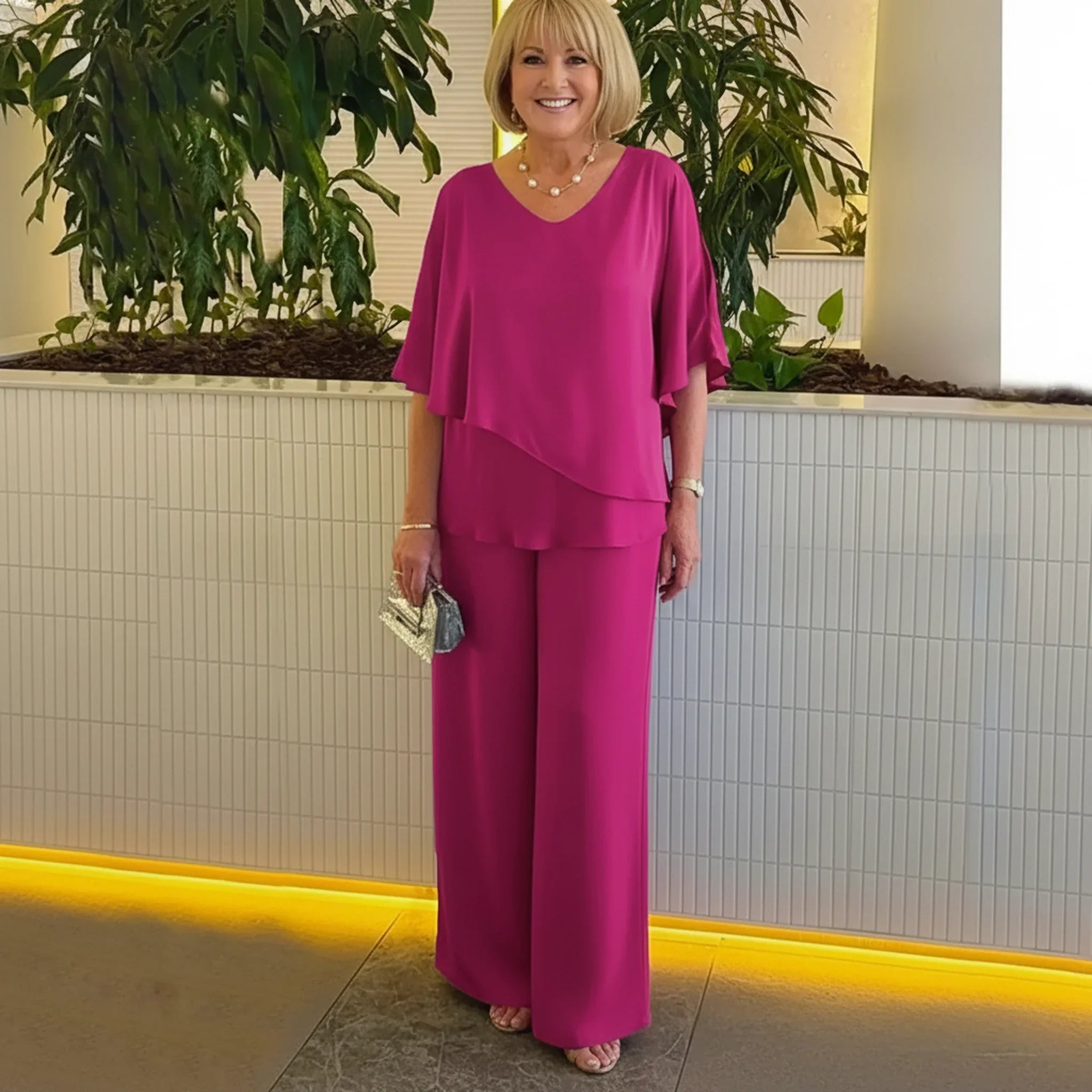 Mirelly™ Premium Knit Set with an Asymmetrical Blouse and Elegant Wide-Leg Pants
