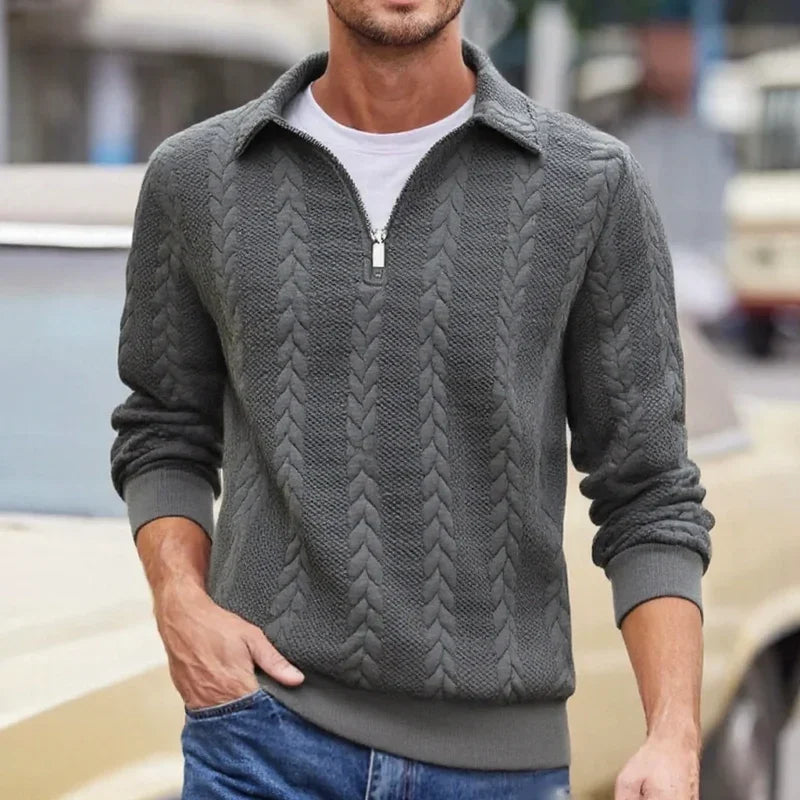 Carlisle™ Sweater in Premium Cable-Knit with Polo Collar and Metal Zipper