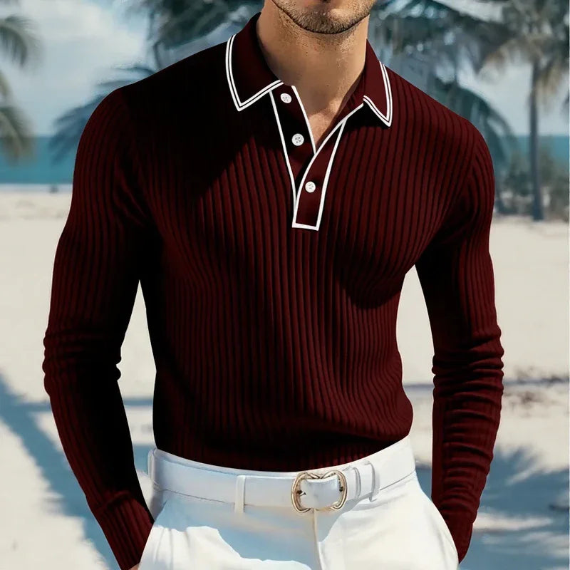 Castellan™ Long-Sleeve Polo Shirt with Contrast Collar and Premium Finish
