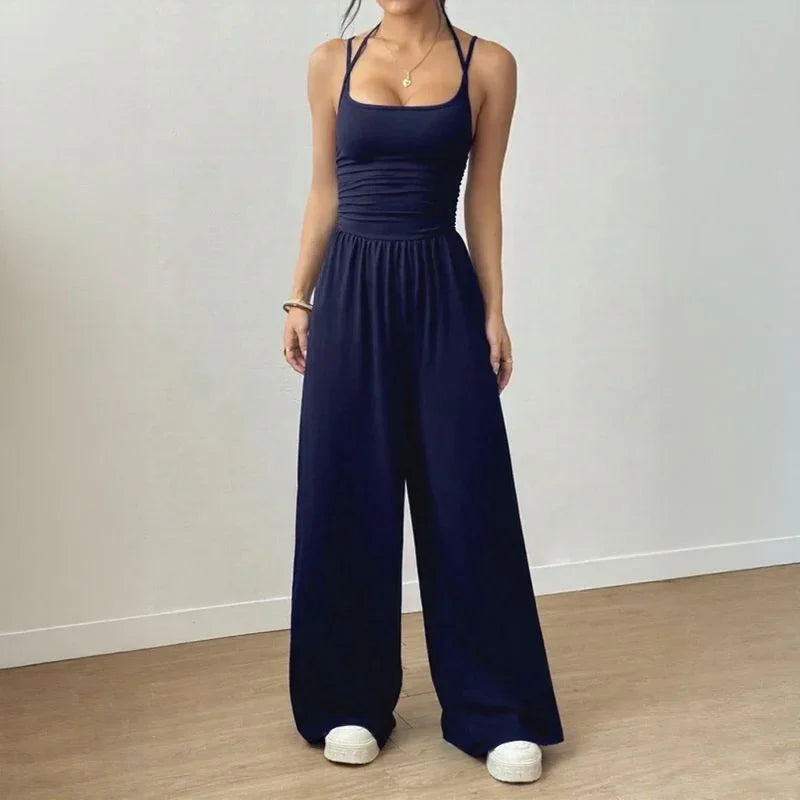 Bela™ Long Wide-Leg Jumpsuit with Double Straps and Open Back