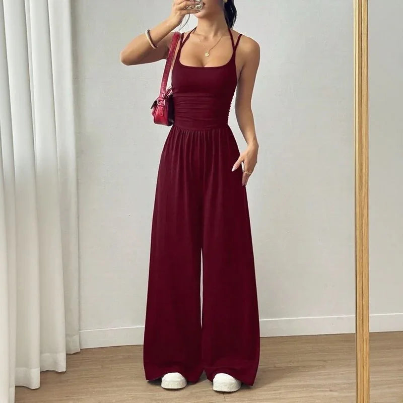 Bela™ Long Wide-Leg Jumpsuit with Double Straps and Open Back