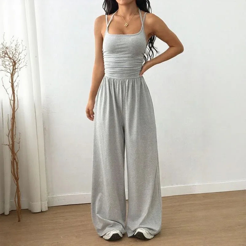 Bela™ Long Wide-Leg Jumpsuit with Double Straps and Open Back