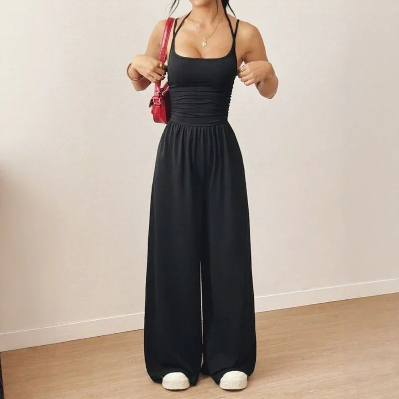 Bela™ Long Wide-Leg Jumpsuit with Double Straps and Open Back