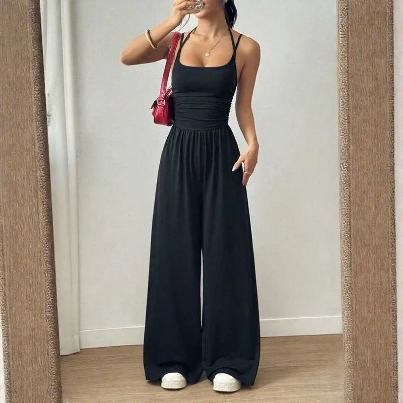 Bela™ Long Wide-Leg Jumpsuit with Double Straps and Open Back