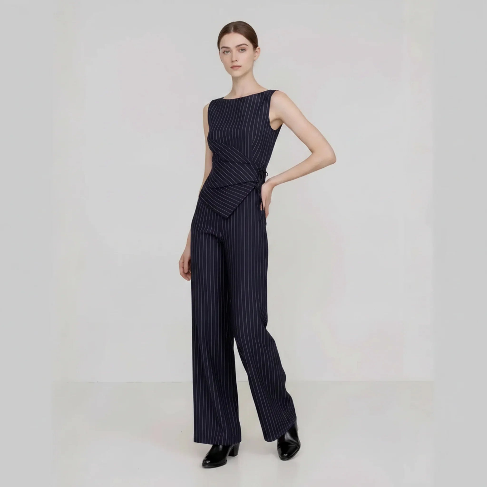 Bellamour™ Tailored Set With Asymmetrical Top and Wide-Leg Pants