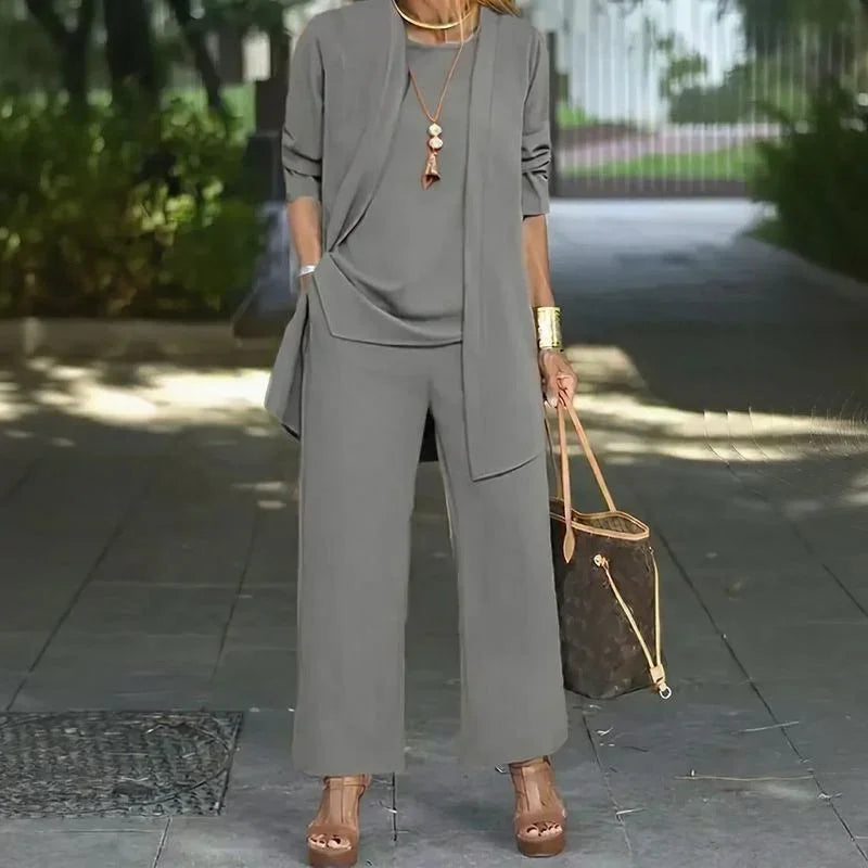 Jade™ Minimalist 3-Piece Set with Wide-Leg Pants and Long Cardigan