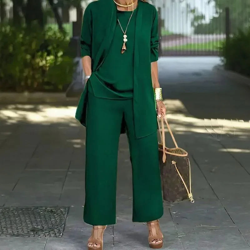 Jade™ Minimalist 3-Piece Set with Wide-Leg Pants and Long Cardigan